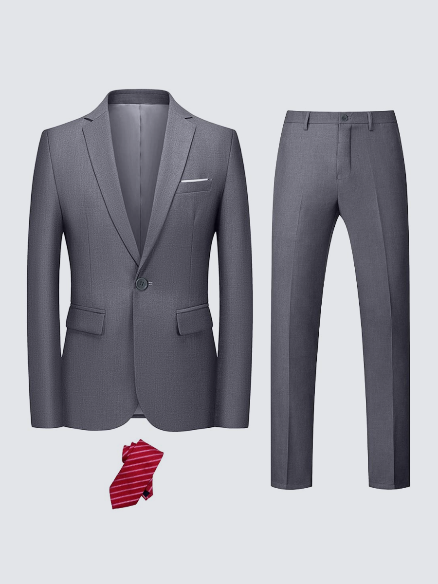 YND Men's Slim Fit 2 Piece Suit, One Button Solid Jacket Pants Set with Tie 10